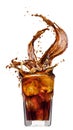 Splash from ice cubes in a glass of cola, isolated on the white background Royalty Free Stock Photo