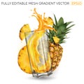 Splash of juice in a glass and pineapples on a white background. Royalty Free Stock Photo