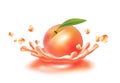 A splash of juice with peach . Realictyc image. Royalty Free Stock Photo