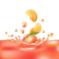A splash of juice with peaches . Realictyc image. Royalty Free Stock Photo