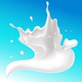 Splash of milk on blue background, tornado whirl - vector