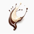 Splash of Milk and Chocolate Sauce on plain white backg - product photography