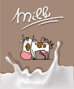 splash milk design with cow cartoon and milk symbol - vector