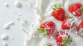 splash of milk with fresh red cherries against a white background, Ai Generated