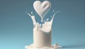 splash milk glass pouring heart shape isolated background clipping path 3d rendering drink healthy product dairy food fresh liquid Royalty Free Stock Photo