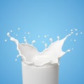 splash of milk in the glass and pouring isolated on background with clipping path Royalty Free Stock Photo