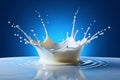 Milk or white liquid splash on blue background. isolated Royalty Free Stock Photo