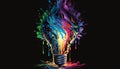 splash of multi-colored paints in the form of a light bulb, generative ai