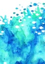 Splash ocean water with school of fish watercolor hand painting.