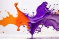 Splash of orange and purple paint on white background Royalty Free Stock Photo