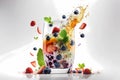 Splash of organic water cocktail with pieces of fresh fruit. White background, isolated Royalty Free Stock Photo