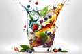 Splash of organic water cocktail with pieces of fresh fruit. White background, isolated Royalty Free Stock Photo