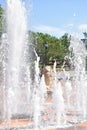 Splash pad water fountain lion statue Royalty Free Stock Photo