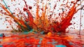 A splash of paint is splattered across the water, creating a colorful