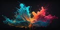 Splash of rainbow paint. Smoke billowing flames background. Abstract color swirl wallpaper.