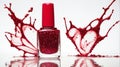 splash of red glittery nail polish on plain white ai generated Royalty Free Stock Photo