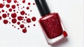 splash of red glittery nail polish on plain white ai generated Royalty Free Stock Photo