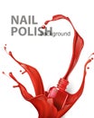 A splash of red nail Polish with splashes on white background . Template Vector for advertising Your product. 3D Royalty Free Stock Photo
