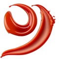 A splash of red thick liquid. 3d illustration, 3d rendering. png image. Red ketchup splashes isolated on white