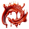 A splash of red thick liquid. 3d illustration, 3d rendering. png image. Red ketchup splashes isolated on white Royalty Free Stock Photo