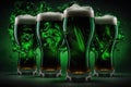 Splash of Refreshing five glasses of green beer Royalty Free Stock Photo