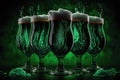 Splash of Refreshing five glasses of green beer Royalty Free Stock Photo