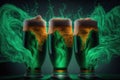 Splash of Refreshing three glasses of green beer