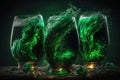 Splash of Refreshing three glasses of green beer