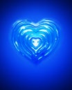 Splash ripple of liquid blue water in form of heart shape. Design creative concept of drink for valentine day or love. Royalty Free Stock Photo