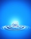 Splash ripple of liquid fresh blue water in form of Allah calligraphy arabian text.