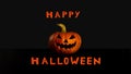 Splash screen Happy Halloween pumpkin lantern with evil grin black background Royalty Free Stock Photo