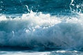 Splash of the sea wave with foam close up. Abstract sea wave background Royalty Free Stock Photo