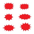 Splash star icon set in flat style. Set of explosion background for a surprising and shocking moment with sample texts.