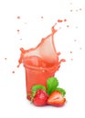 Splash of strawberry juice in a plastic glass with strawberries Royalty Free Stock Photo