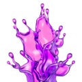 A splash of transparent purple liquid on a white background. 3d illustration, 3d rendering