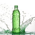 Splash of water on a green bottle isolated on white background Royalty Free Stock Photo