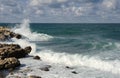 Splash of waves about coastal stones Royalty Free Stock Photo