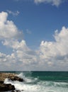 Splash of waves about coastal stones Royalty Free Stock Photo