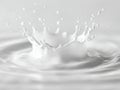 Splash of white liquid creating ripples in smooth surface with droplets suspended in midair against soft blurred background Royalty Free Stock Photo