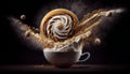 Splashed Cappuccino Cup on Foody Themed Background Generative AI Royalty Free Stock Photo