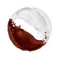 Splashes of chocolate and milk merge on white background Royalty Free Stock Photo