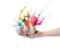 Splashes of colored paint from Easter eggs Royalty Free Stock Photo