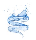 Splashes of fresh water in a swirling shape on white background Royalty Free Stock Photo