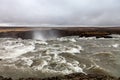 Splashes of the Godafoss Waterfall - beautiful part of stony rocky desert landscape of Iceland Royalty Free Stock Photo