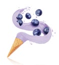 Splashes of ice cream with blueberry splashed