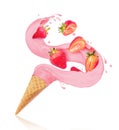 Splashes of ice cream with strawberries splashes