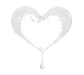 Splashes of milk in the shape of heart on white background