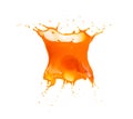 Splashes of orange fruit juice, isolated on a white background