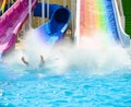 Splashes from people sliding down in pool Royalty Free Stock Photo
