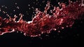 Splashes of red wine from dark-coloured grape varieties. Black background. Generative AI Royalty Free Stock Photo